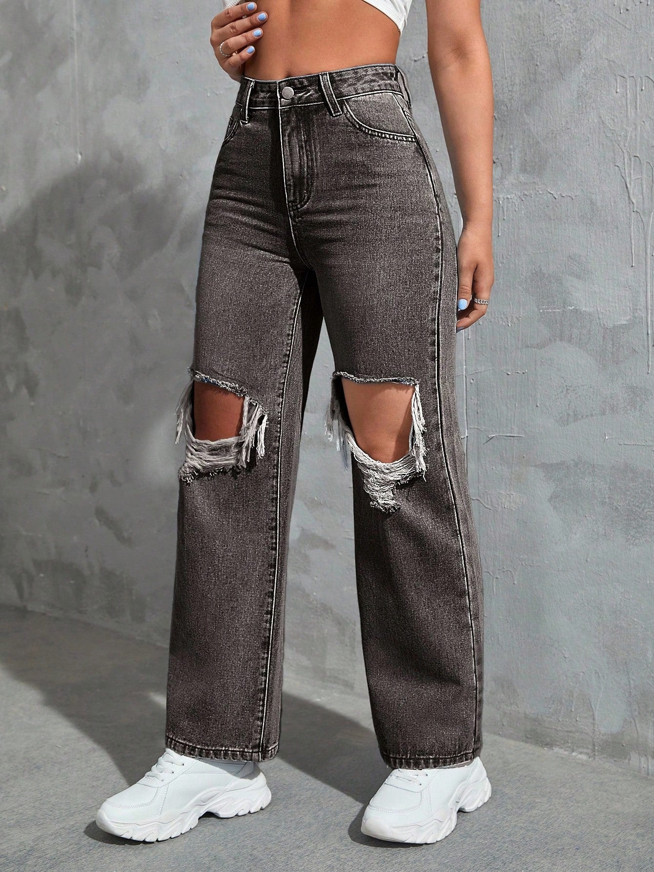 SHEIN Ezwear Cut Out Ripped Jeans