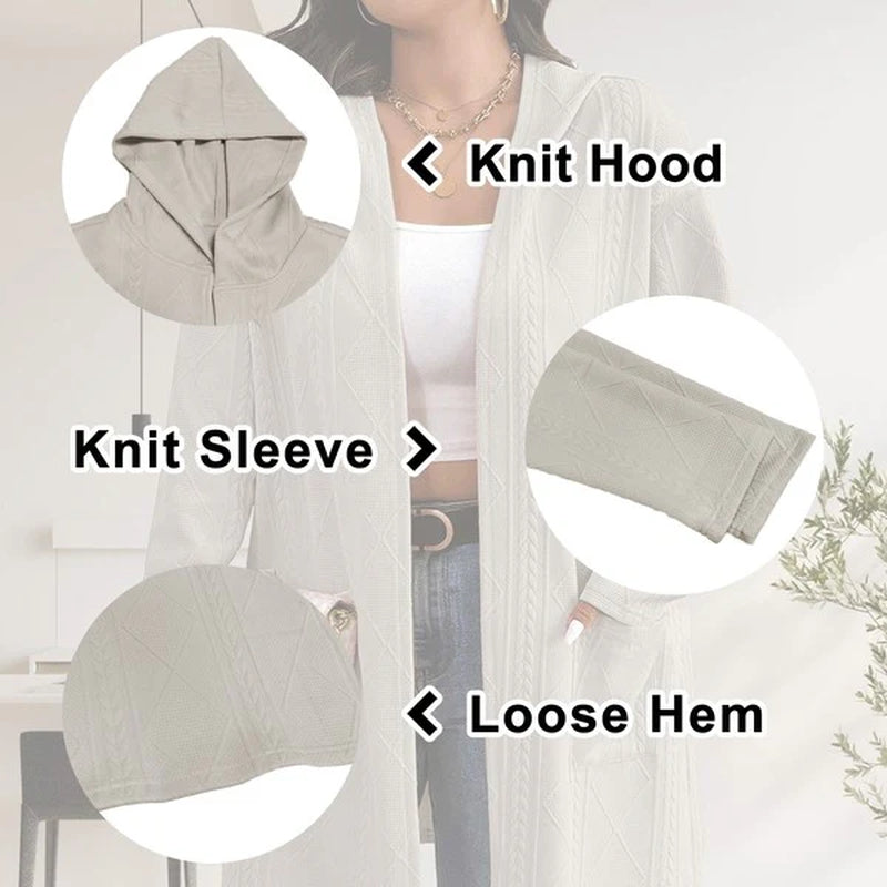 Womens Long Cardigans Cable Knitted Open Front