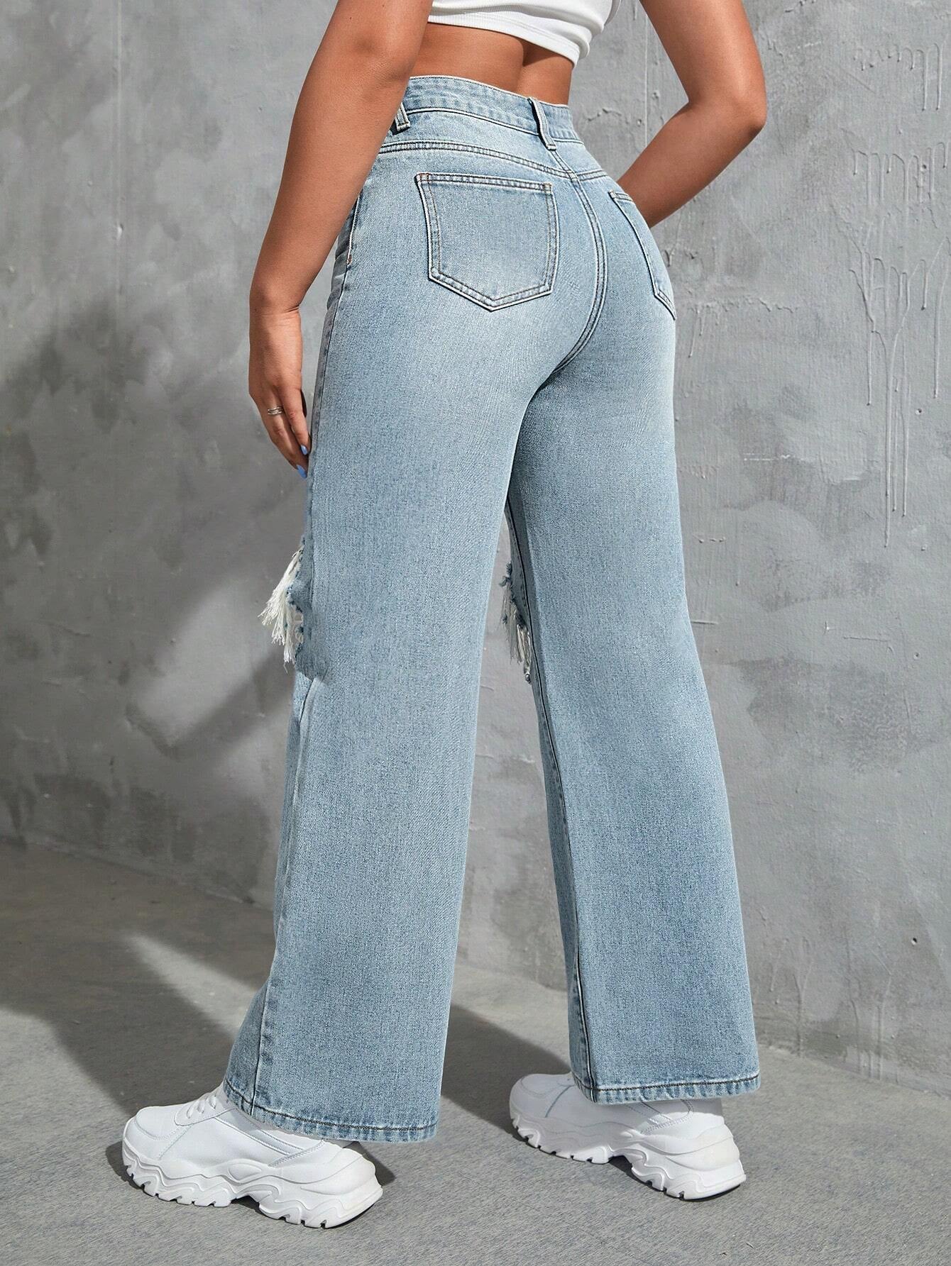 SHEIN Ezwear Cut Out Ripped Jeans