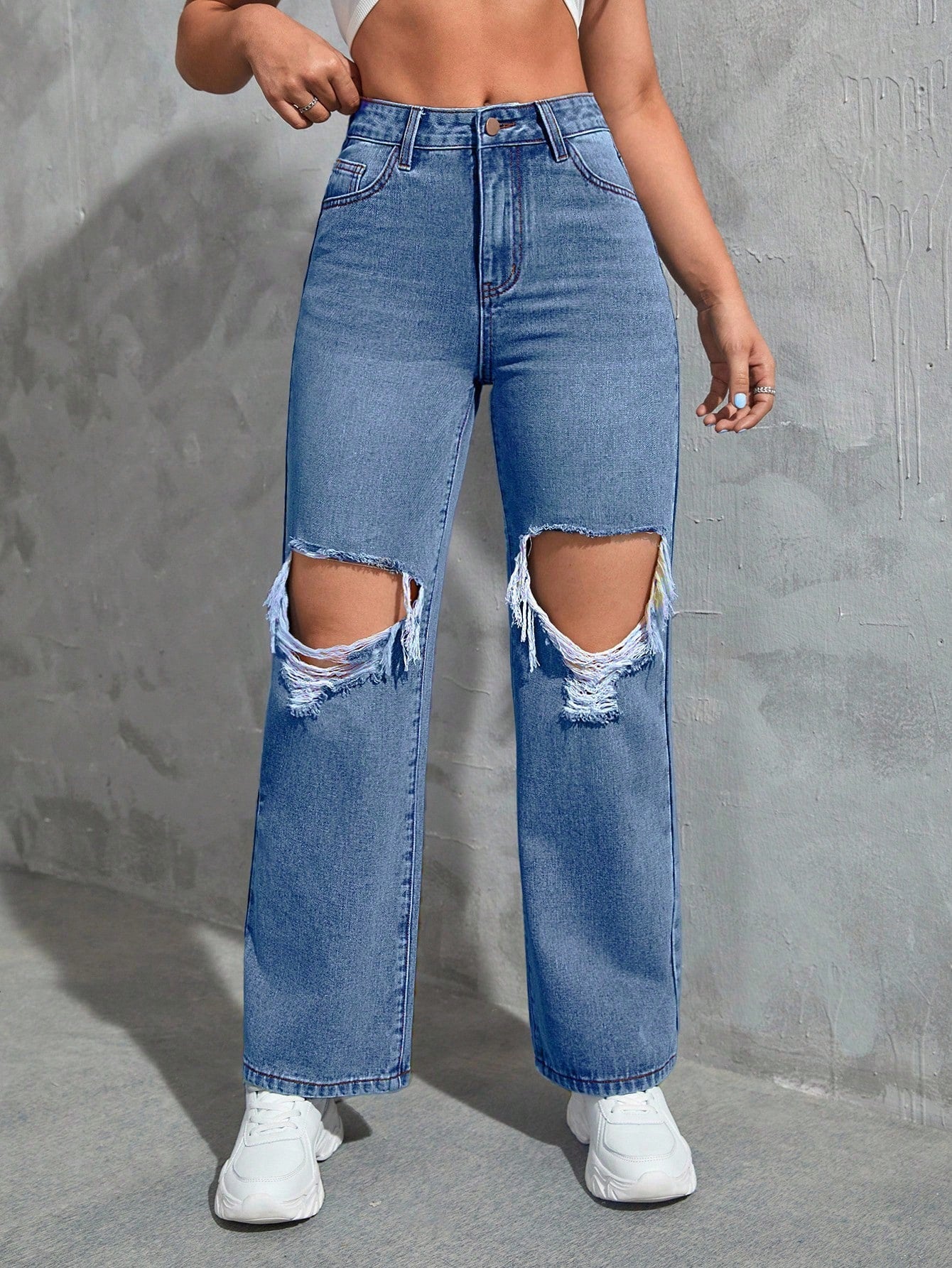 SHEIN Ezwear Cut Out Ripped Jeans