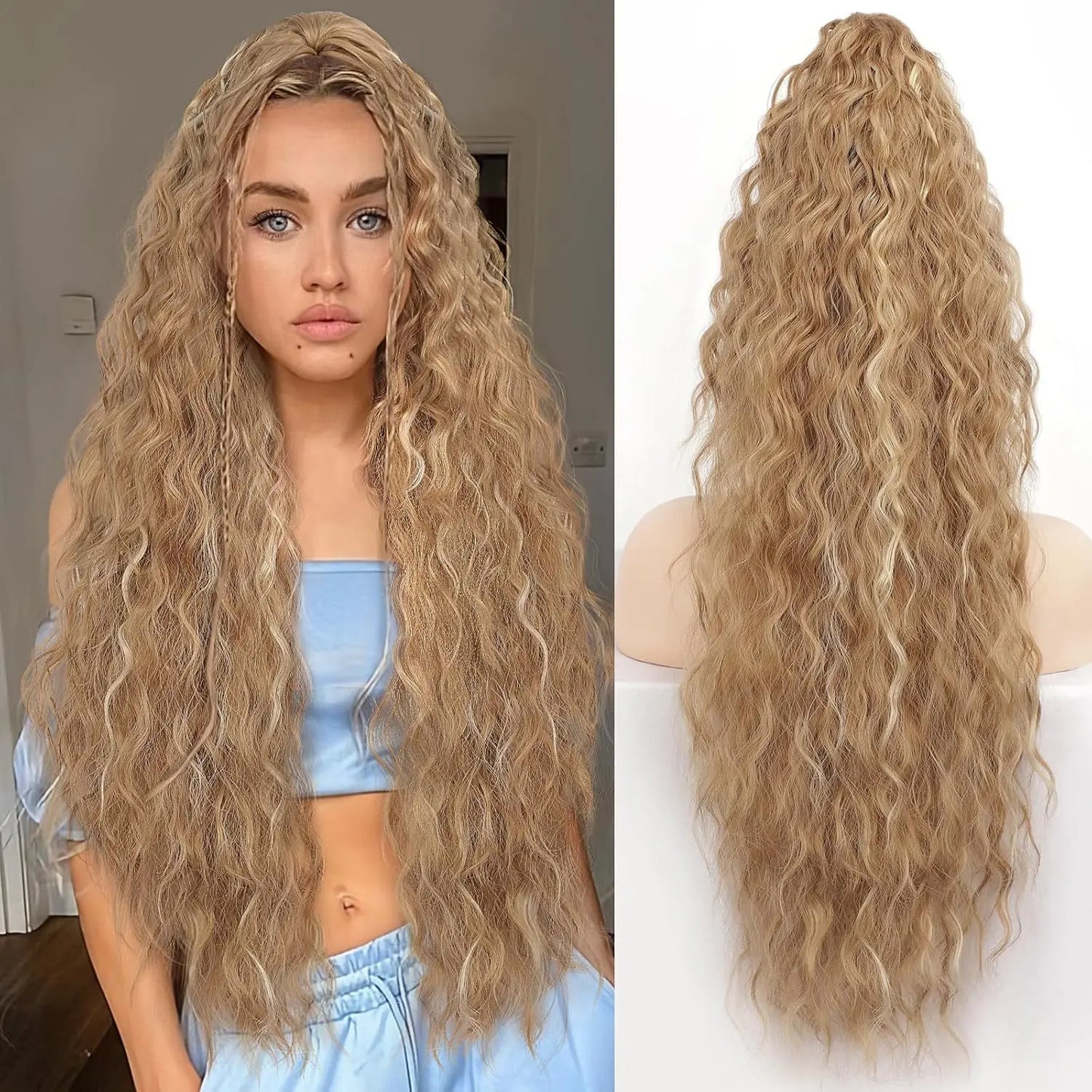 Wig Clip, Ponytail, Water Ripple, Long Curly Hair, Fluffy Long Curly Hair, Ponytail