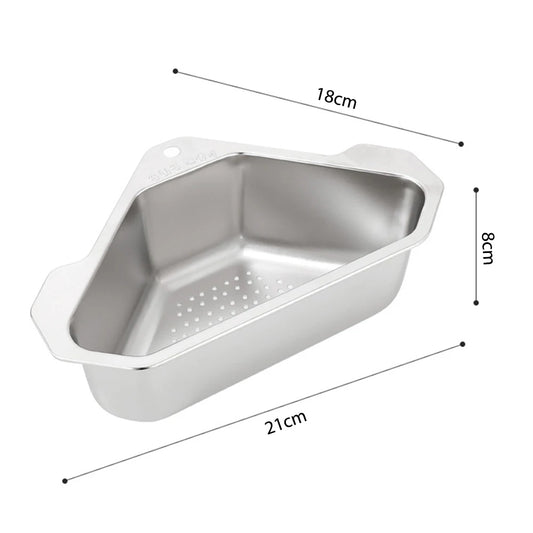 Stainless Steel Triangle Drain Basket Kitchen Sink Filter Shelf Fruit Vegetable Drainer Storage Rack Basket Bar with Suction Cup