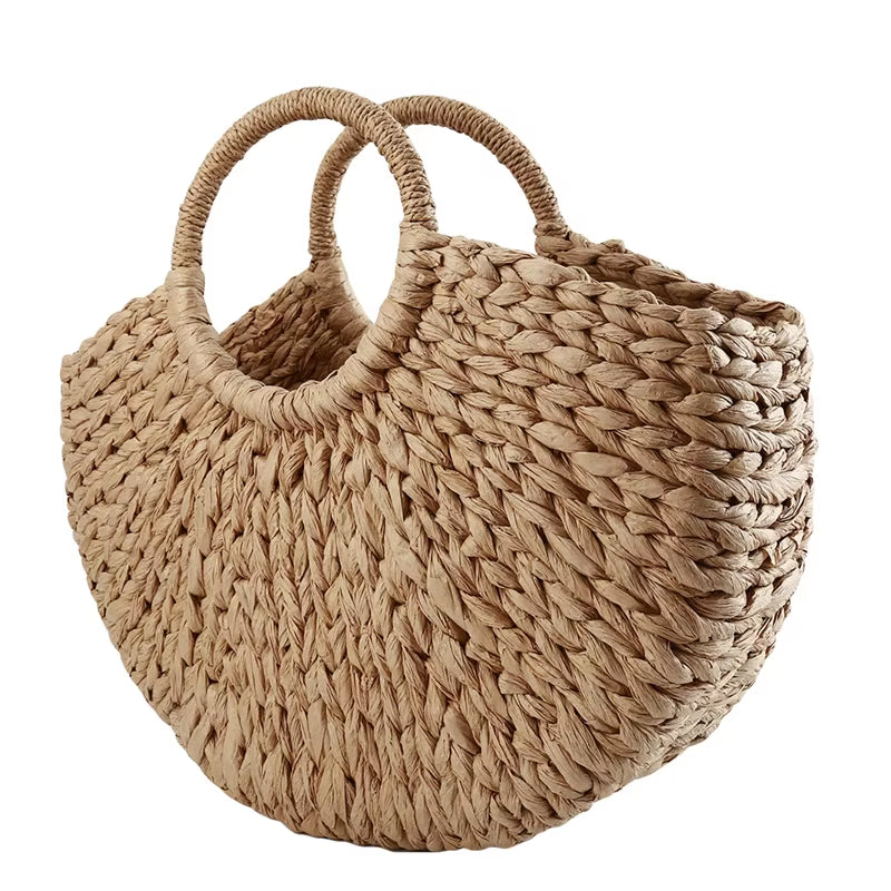 Women New Imitation Straw Handbags Woman Handmade Woven Basket Rattan Handbag for Femme Ladies Simple All-Match Handbag