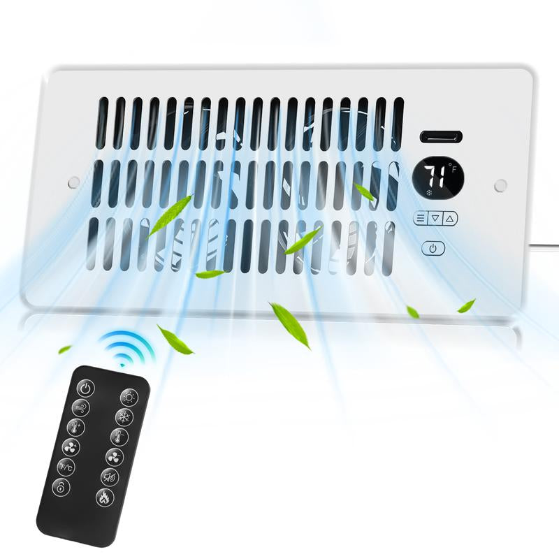 Register Booster Fan for 4"X10" Vents, Remote & Temperature Control, 10-Speed Heating & Cooling Airflow Enhancer for Room Wall or Floor