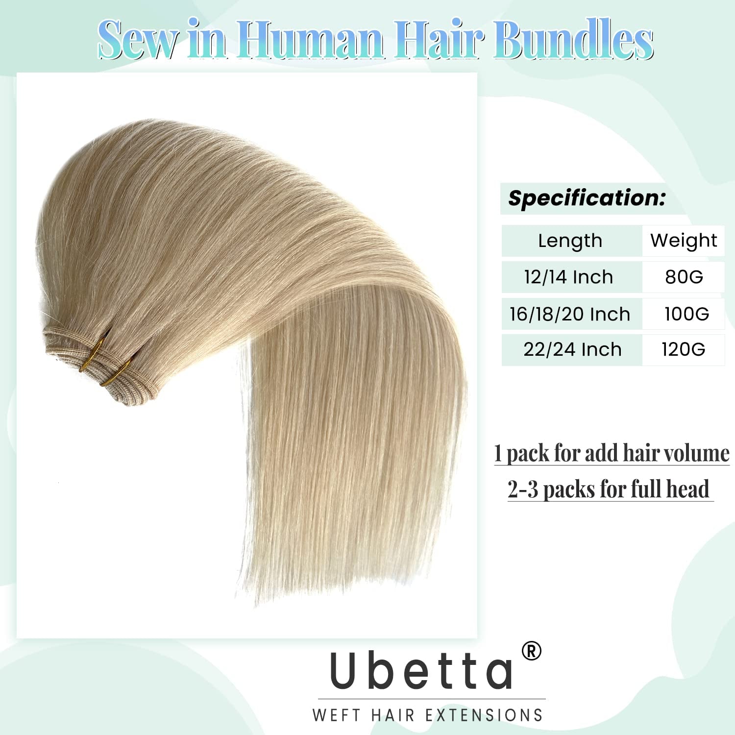Sew in Real Human Hair Extensions, Blonde Weft 100G 20 Inch Hand Tied Weft Hair Extensions for Women