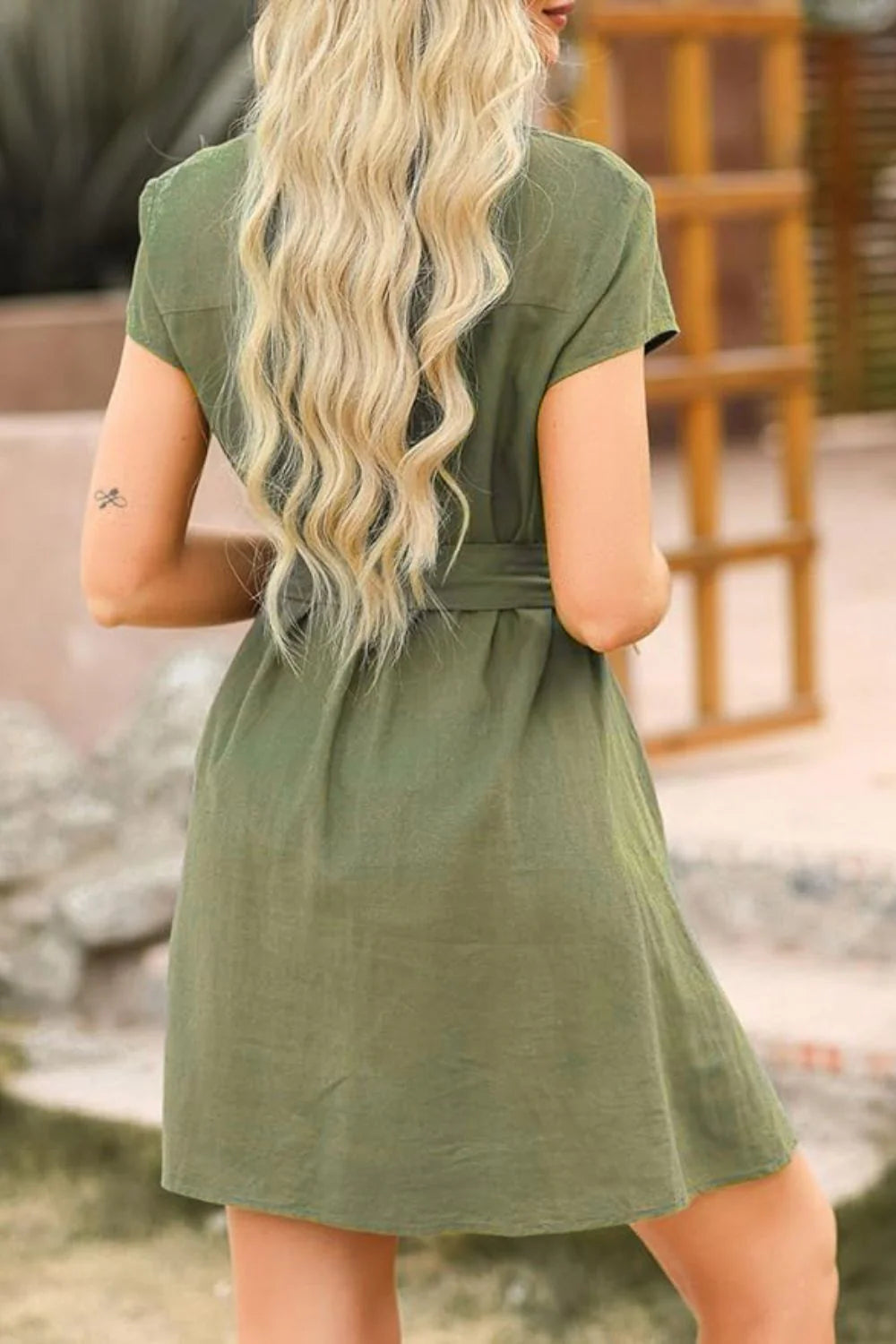 Tied Button up Short Sleeve Dress