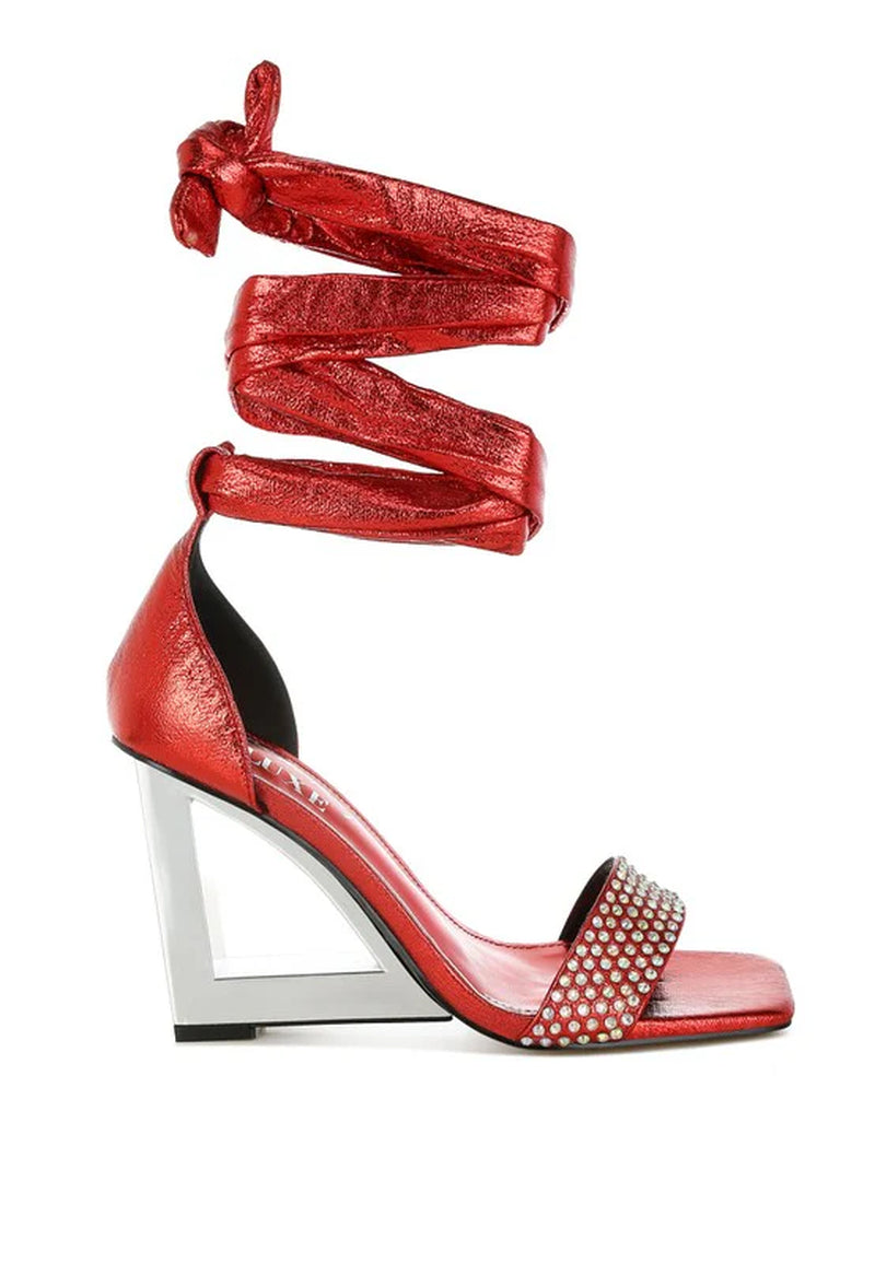 Hashira Rhinestone Studded Lace-Up Fantasy Heels