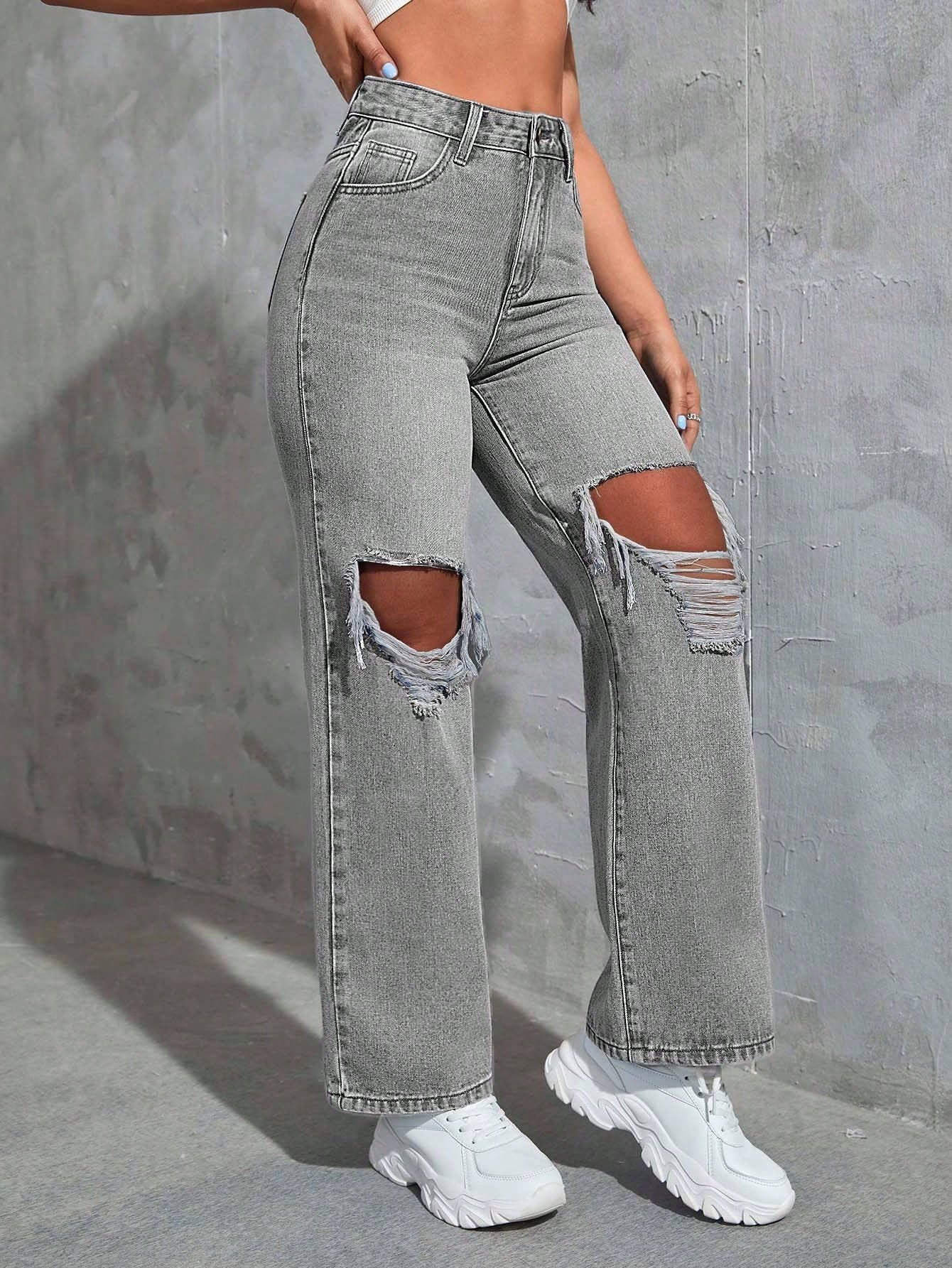 SHEIN Ezwear Cut Out Ripped Jeans