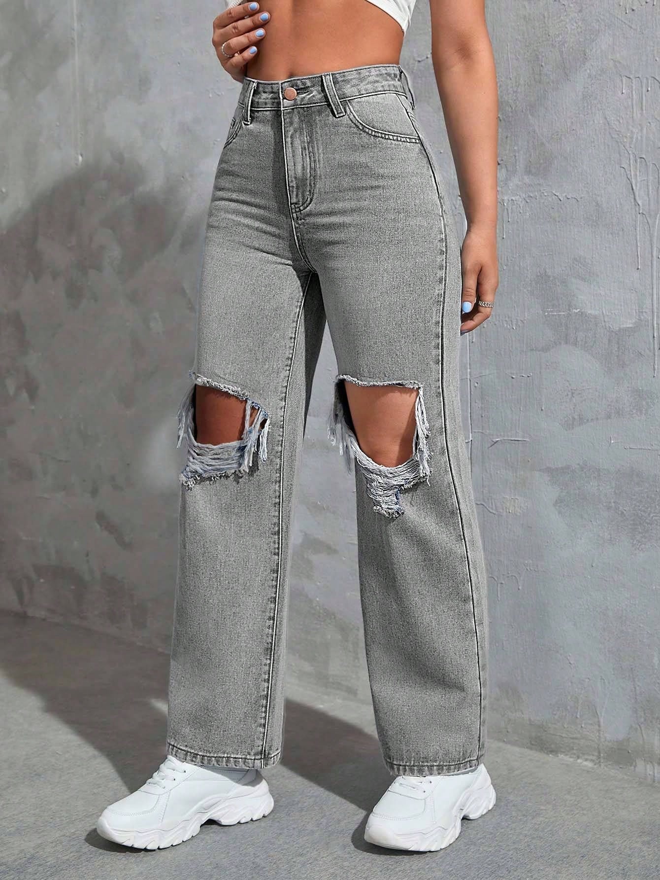 SHEIN Ezwear Cut Out Ripped Jeans