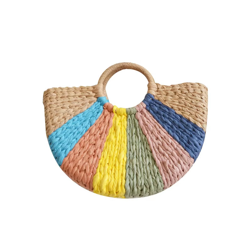 Women New Imitation Straw Handbags Woman Handmade Woven Basket Rattan Handbag for Femme Ladies Simple All-Match Handbag