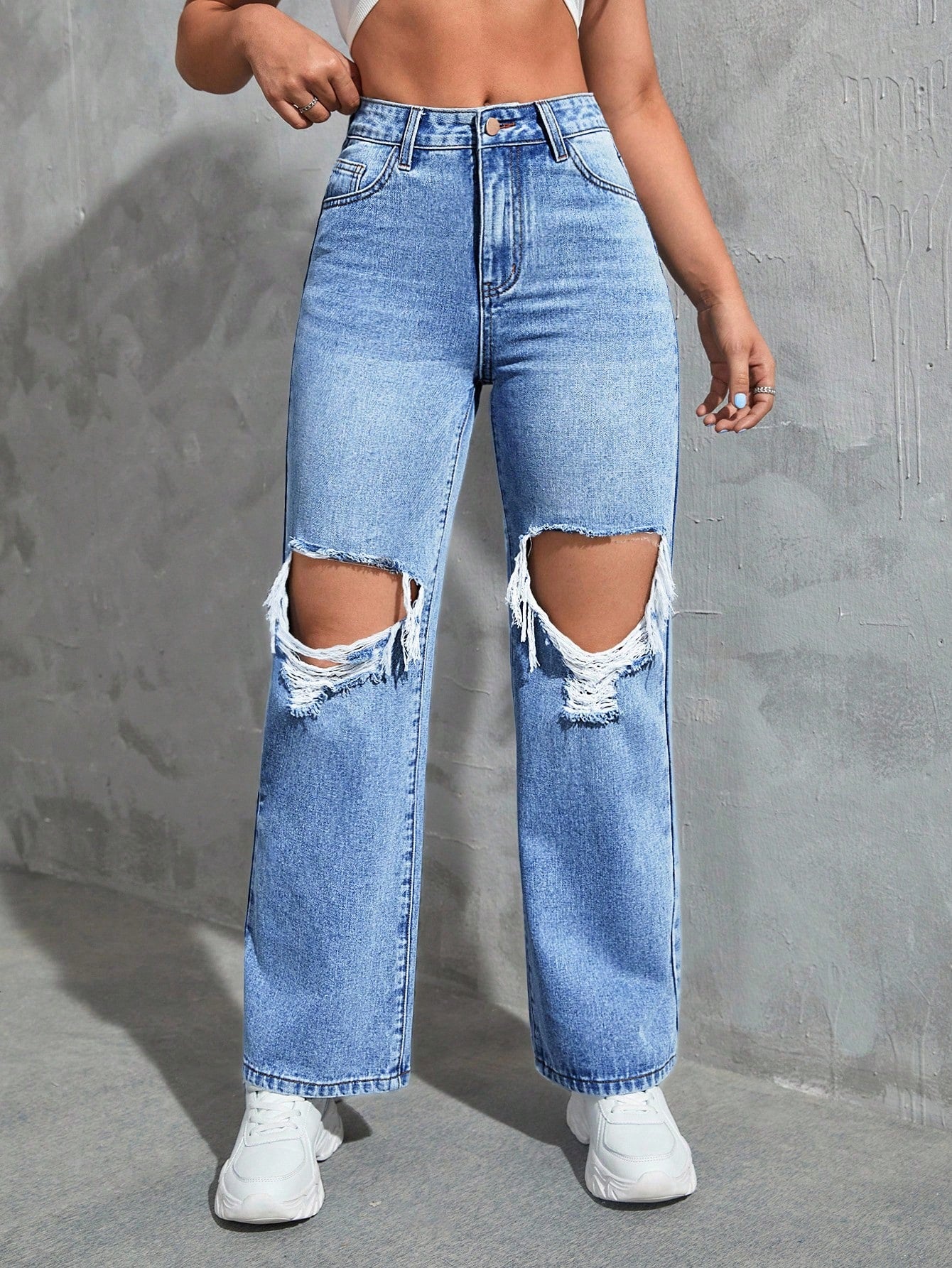 SHEIN Ezwear Cut Out Ripped Jeans