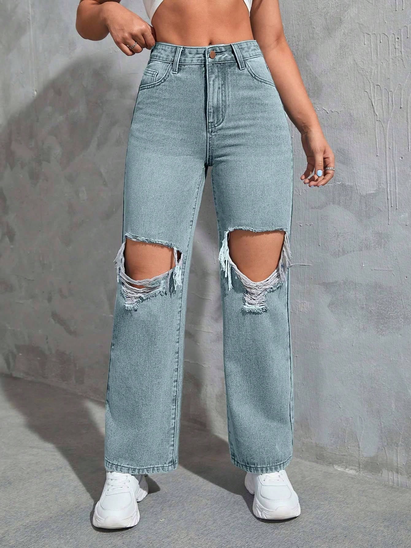 SHEIN Ezwear Cut Out Ripped Jeans
