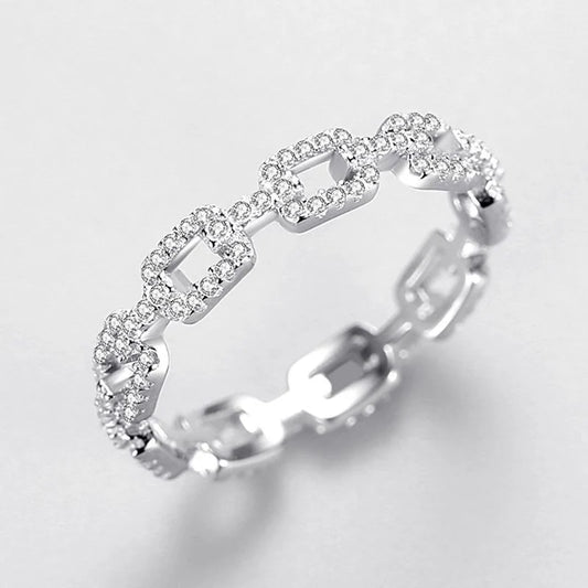 Sterling Silver Hip Hop Cubic Zirconia Chain Rings