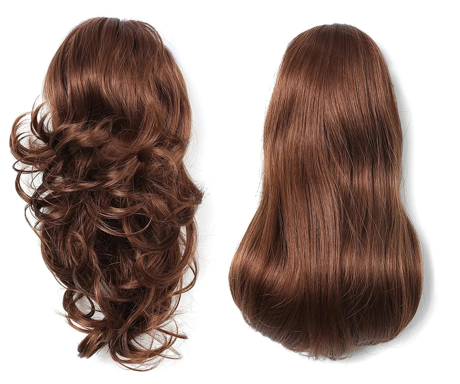 15" Synthetic Fiber Curly Ponytail Hair Extension Hairpiece with Clip-In Jaw Clips, Dual-Use Hair Extensions (30#-Reddish Brown)