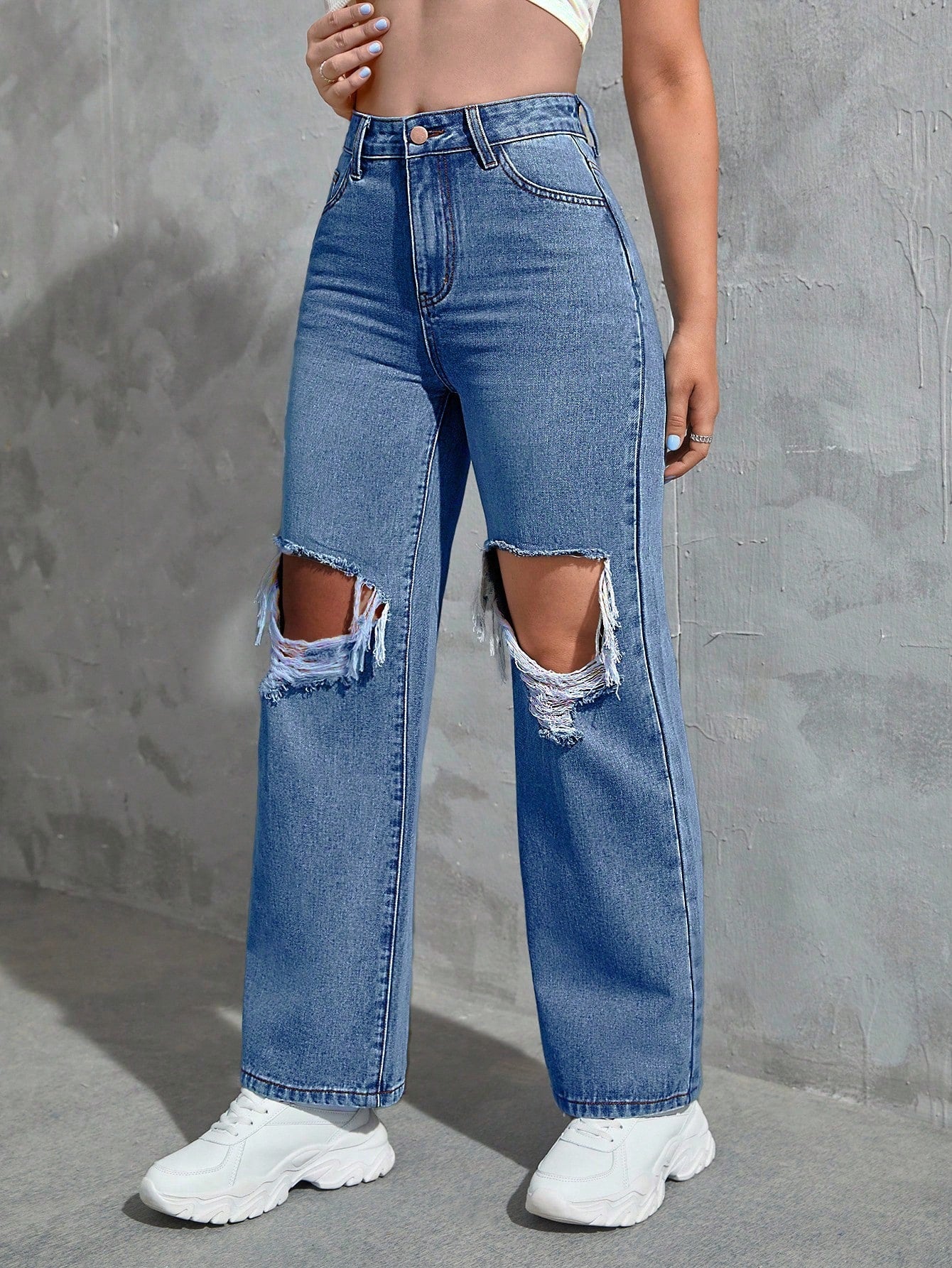SHEIN Ezwear Cut Out Ripped Jeans