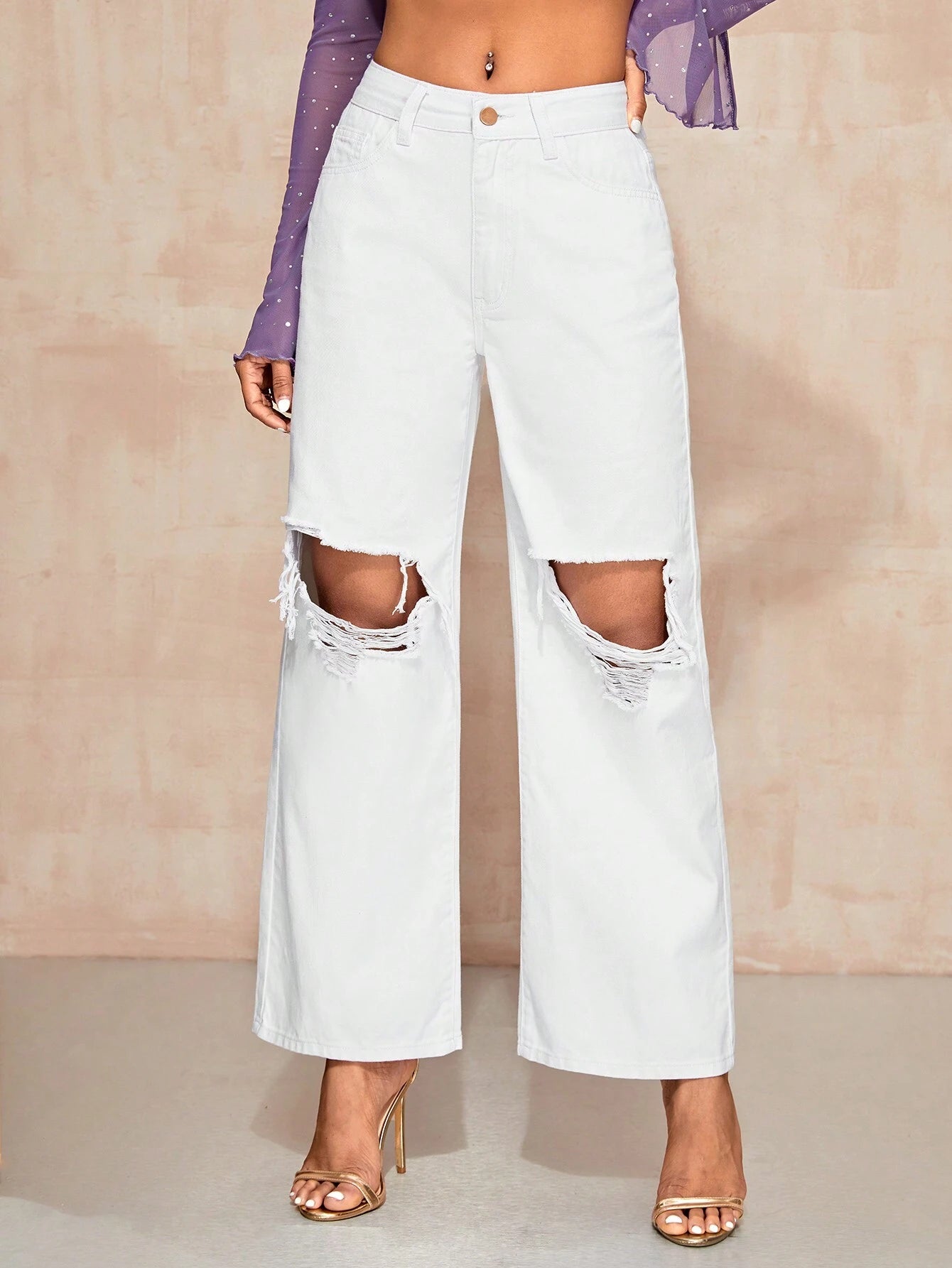 SHEIN Ezwear Cut Out Ripped Jeans