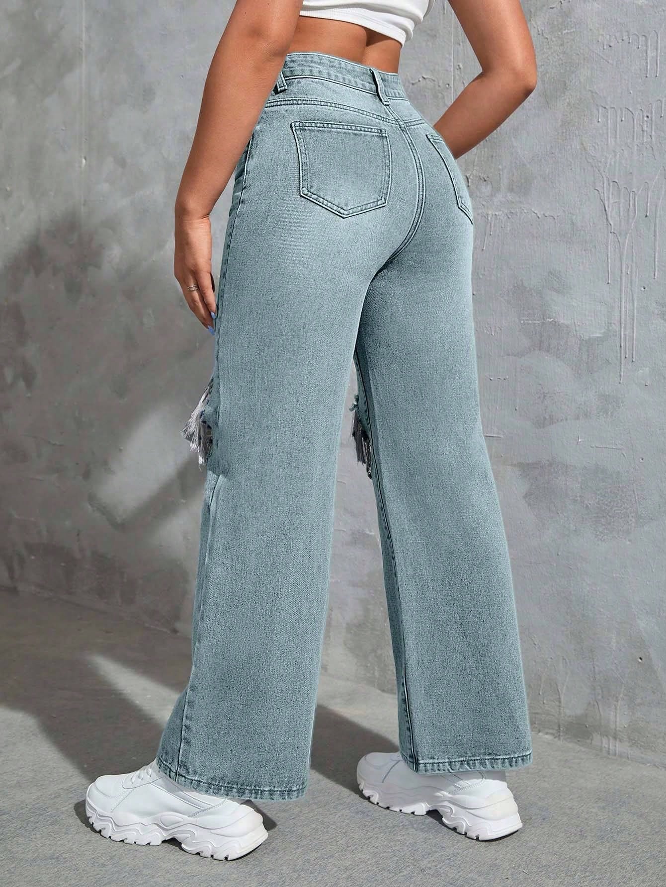 SHEIN Ezwear Cut Out Ripped Jeans