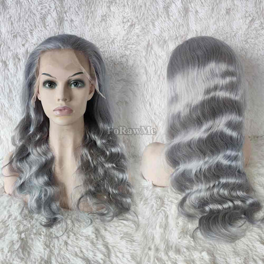Pre Plucked Brazilian Virgin Lace Front Wigs 180% Density Grey Body Wave Human Hair Wigs for American Women 13X4 Deep Space Lace 14 Inch