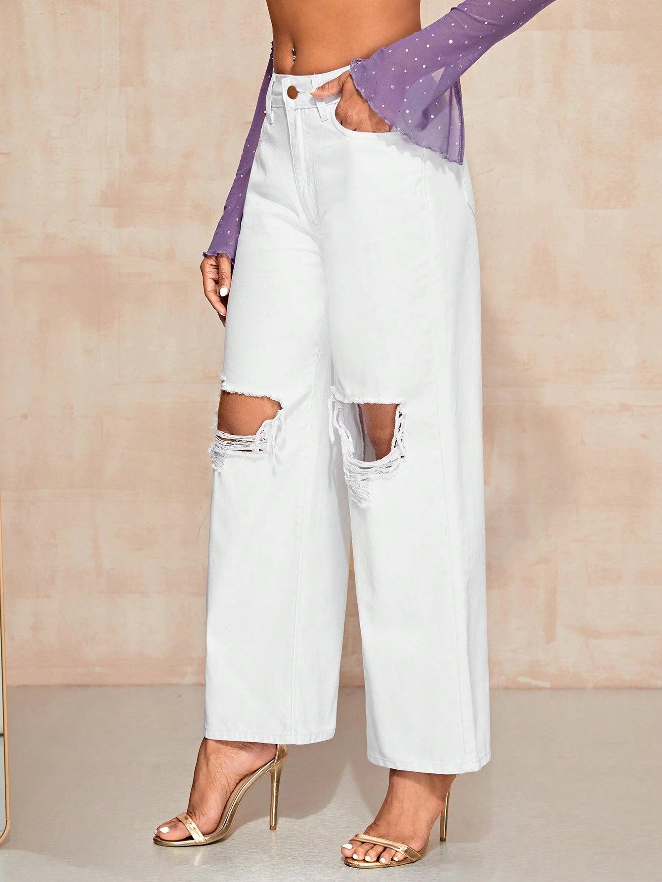 SHEIN Ezwear Cut Out Ripped Jeans