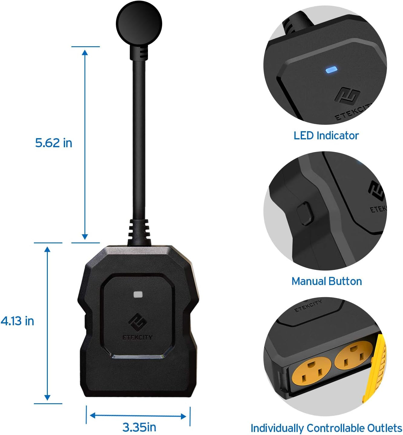 ESO15-TB Outdoor Smart Plug Wifi Outlet with 2 Sockets, Works with Alexa & Google Home, Wireless Remote Control, Energy Monitoring & Timer Function, Waterproof, FCC and ETL Listed, Black