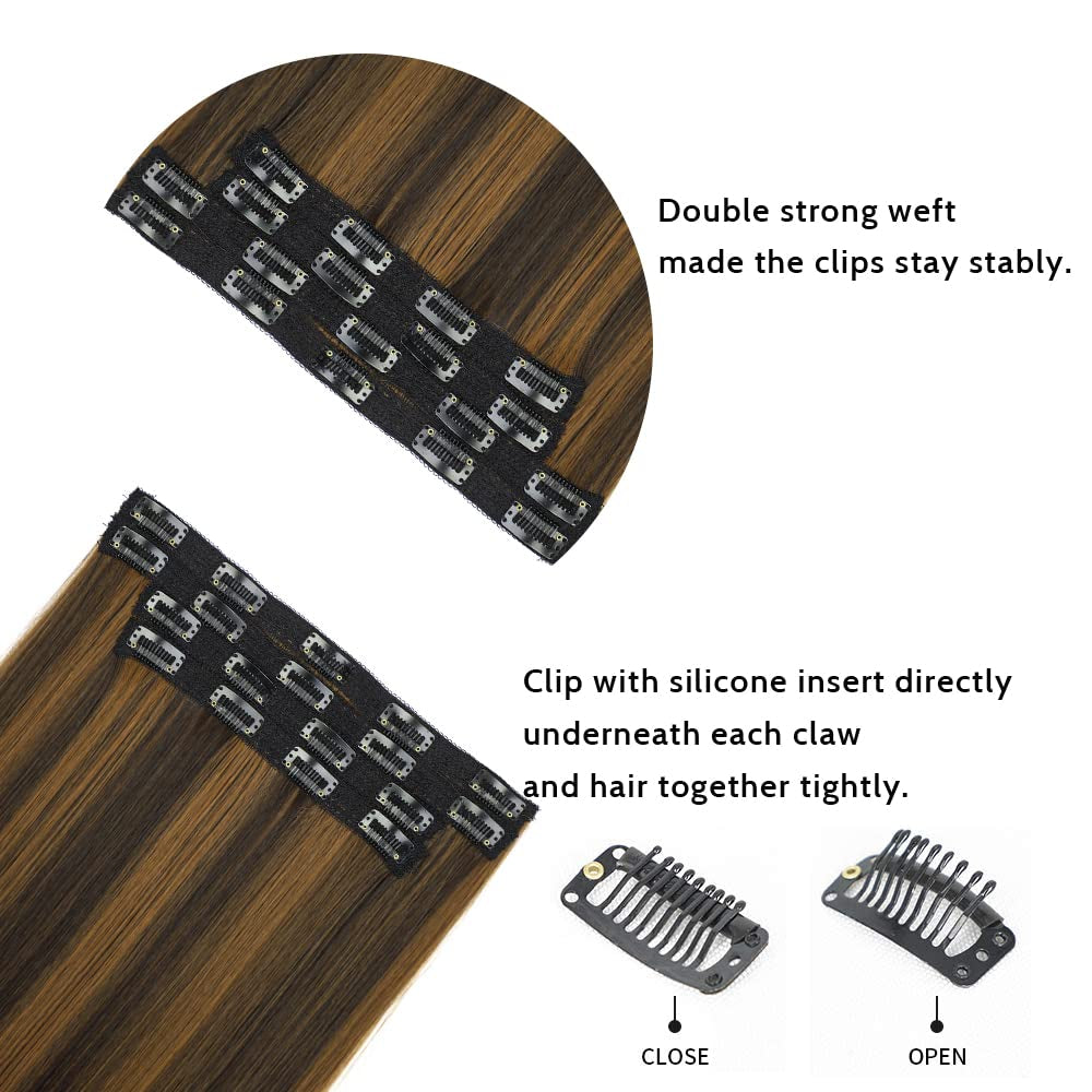 Straight Hair Extensions Clip in Long Synthetic Hair Extensions 20 Inches Thick Hairpieces for Women (20 Inch, St-Dark Brown Mix Chestnut Blonde)