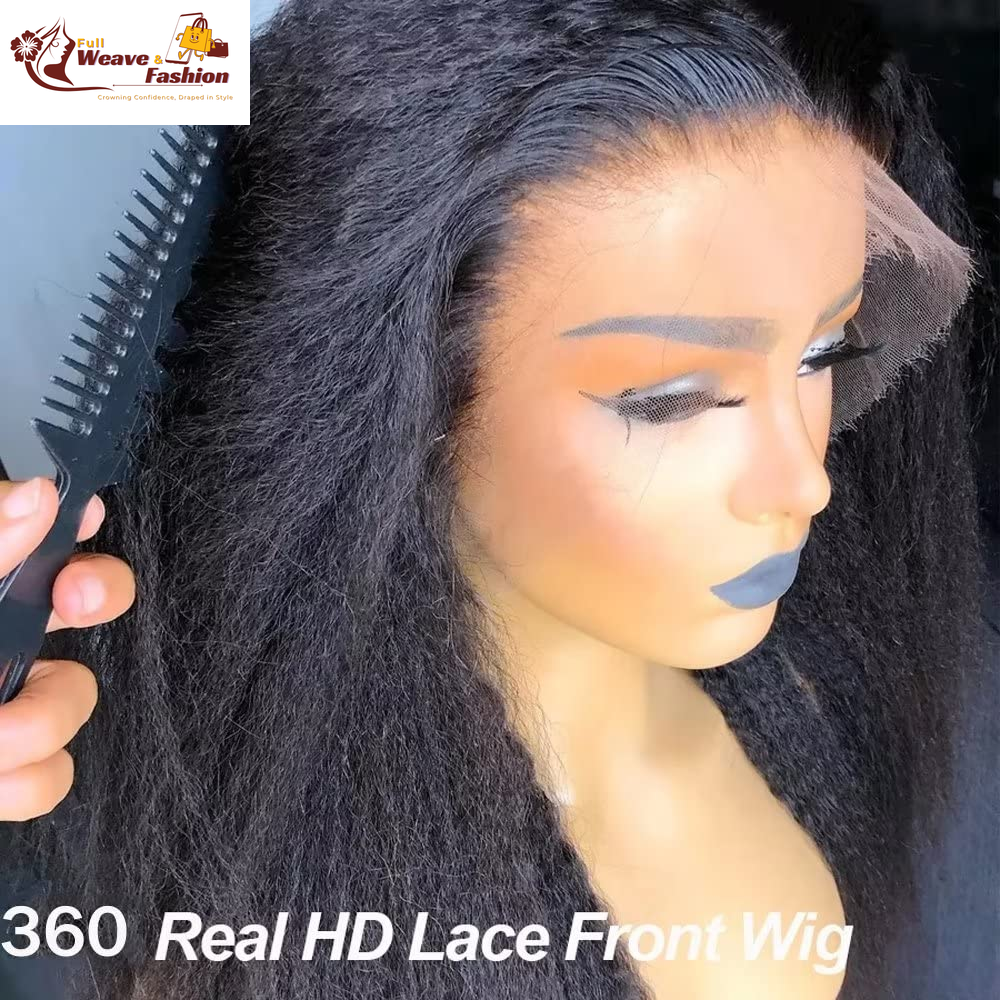 Kinky Straight 360 Wigs Transparent Lace Brazilian Kinky Straight Human Hair Wig Yaki for Black Women 360 HD Invisible Lace Front Wig Remy Virgin Hair Pre Plucked with Baby Hair Glueless 150% Desnity