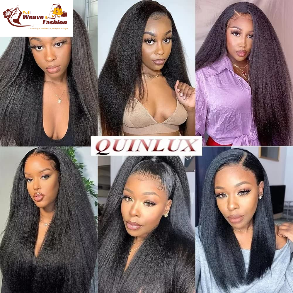 Kinky Straight 360 Wigs Transparent Lace Brazilian Kinky Straight Human Hair Wig Yaki for Black Women 360 HD Invisible Lace Front Wig Remy Virgin Hair Pre Plucked with Baby Hair Glueless 150% Desnity