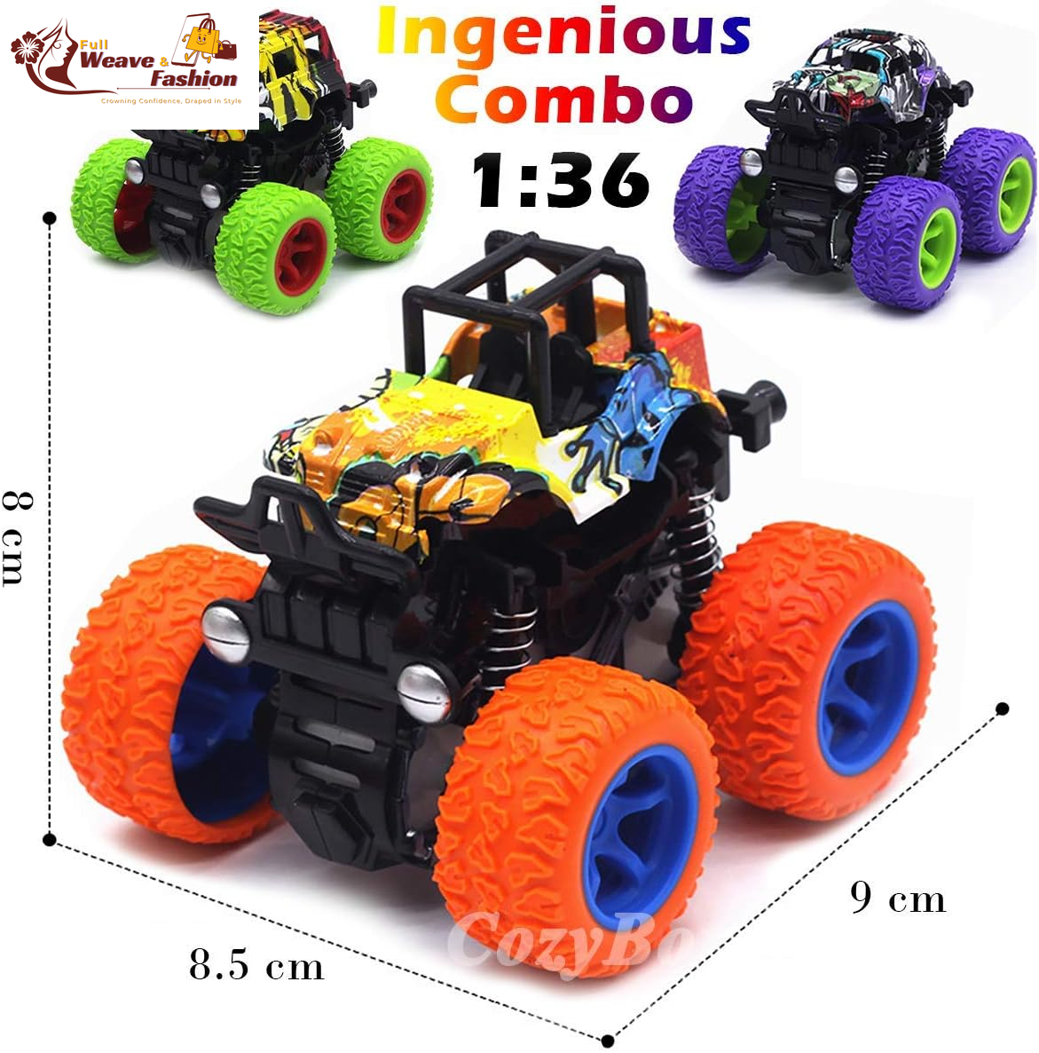 ™ Monster Trucks Toys - 3 Pack Friction Powered Mini Push and Go Car Truck Playset Inertia Vehicle for Kids Best Christmas Birthday Party Gift for Boys Girls Aged 3 and Above