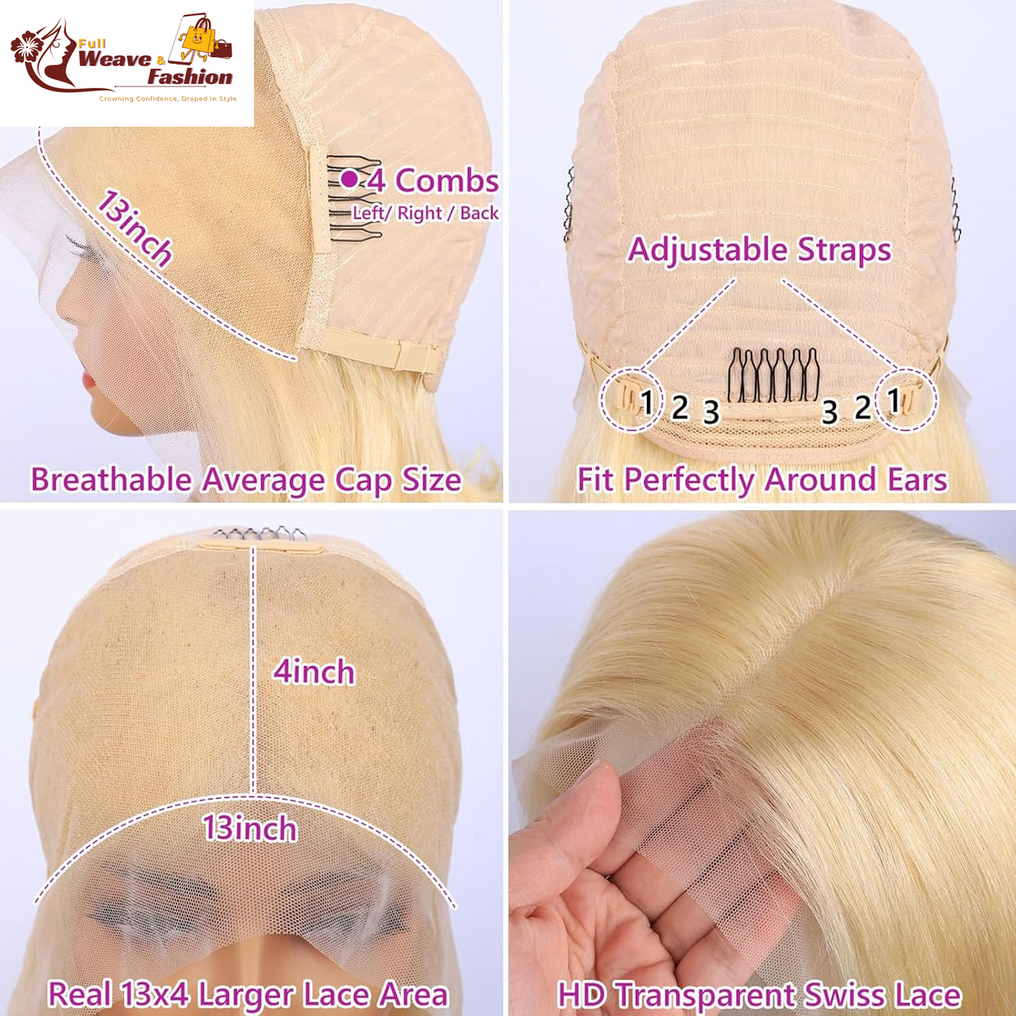 613 Bob Wig Human Hair Blonde 13X4 Lace Frontal Wigs for Black Women Bob Lace Front Wig Brazilian Virgin Human Hair Bob Wig 180% Density Pre Plucked with Baby Hair 14 Inch