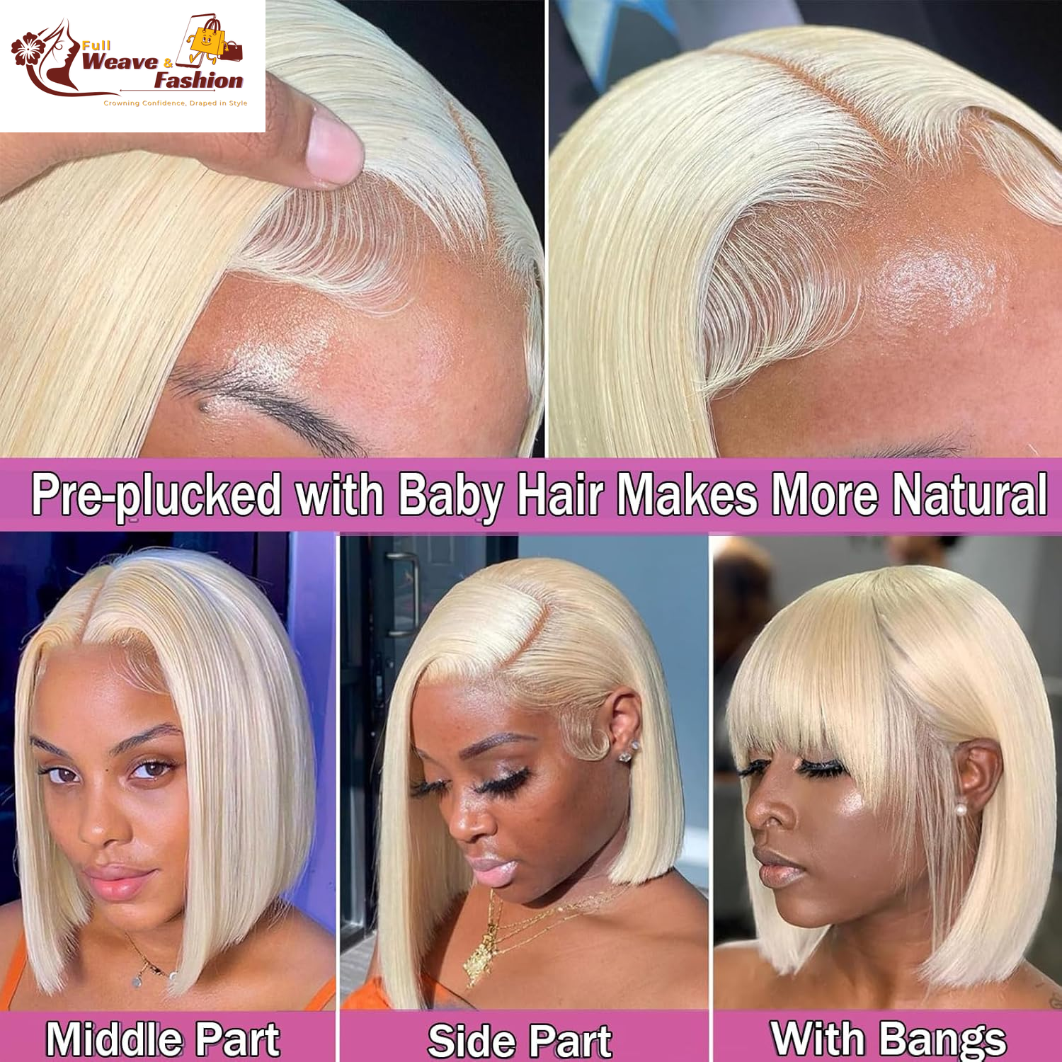 613 Bob Wig Human Hair Blonde 13X4 Lace Frontal Wigs for Black Women Bob Lace Front Wig Brazilian Virgin Human Hair Bob Wig 180% Density Pre Plucked with Baby Hair 14 Inch