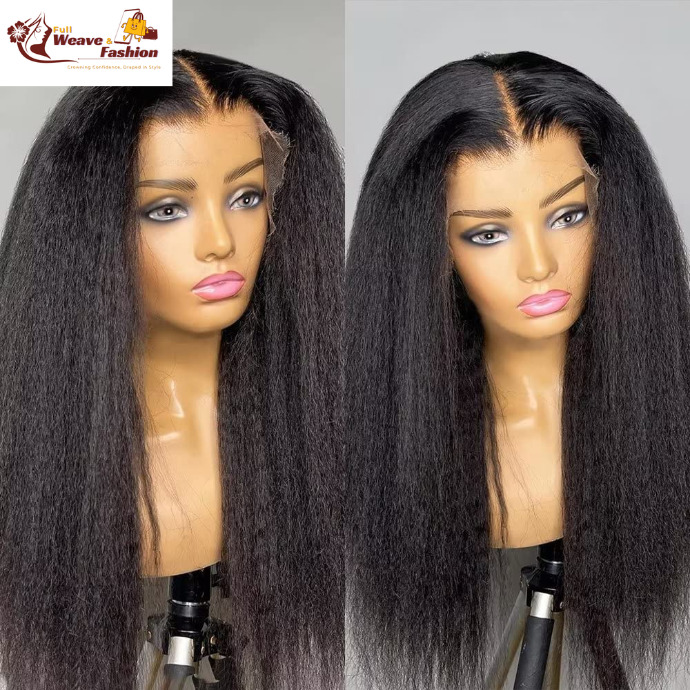 Kinky Straight 360 Wigs Transparent Lace Brazilian Kinky Straight Human Hair Wig Yaki for Black Women 360 HD Invisible Lace Front Wig Remy Virgin Hair Pre Plucked with Baby Hair Glueless 150% Desnity